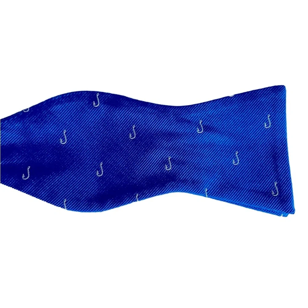 Tommy Hilfiger 100% Silk Self-Tie Bow Tie Blue Fishing Hook Nautical Adjustable